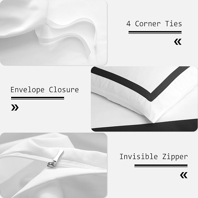 OSVINO Twin Duvet Cover Set-Hotel Luxury Black White Geometric Line Pattern Microfiber Bedding, 2 Pieces with Pillowcase, Soft Breathable with Zipper Closure Wrinkle Resistant, Comforter Not Included