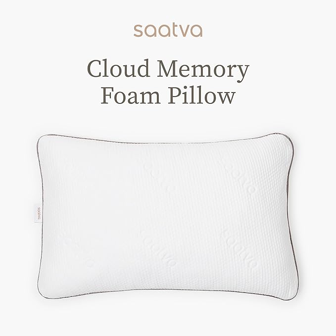 Saatva Cloud Memory Foam Pillow - Gel-Infused Shredded Memory Foam Fill - Standard Loft (4"-5") Contouring Pillow - for Any Sleep Position - 1 Pack, Queen (28"x16")
