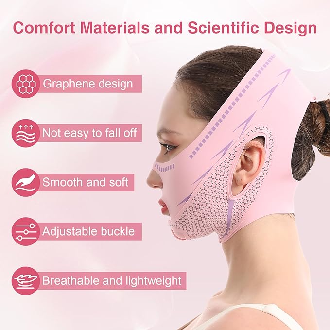 Anti-Snoring Sleep Mask with Aromatherapy, Face Firming & Snoring Solution, Relaxing Chin Strap for Anxiety Relief, Improved Sleep & Jawline Contouring for Adults（pink）