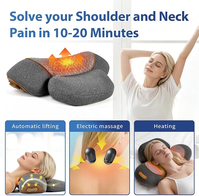 JEDAWN 3-in-1 Heated Back & Neck Massager w/Posture Correction - Deep Tissue Pain Relief for Hump Back,Shoulder, Cervical Spine,Portable Memory Foam Design Gift
