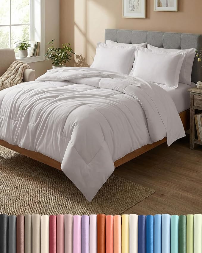Full Comforter Set - 7 Piece Bed in a Bag Full Size Bed Set - Down Alternative Comforter, Flat Sheet, Fitted Sheet, Pillowcase & Shams for All Seasons - Ultra Soft, Comfy and Breathable - Light Grey