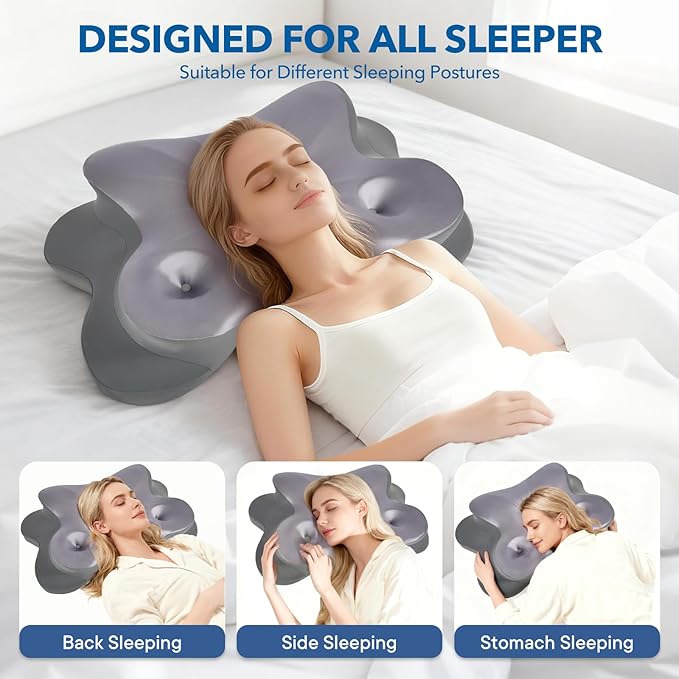 Cervical Pillow for Neck and Shoulder,Contour Memory Foam Pillow,Ergonomic Neck Support Pillow for Side Stomach Back Sleepers with Skin-Friendly Pillowcase