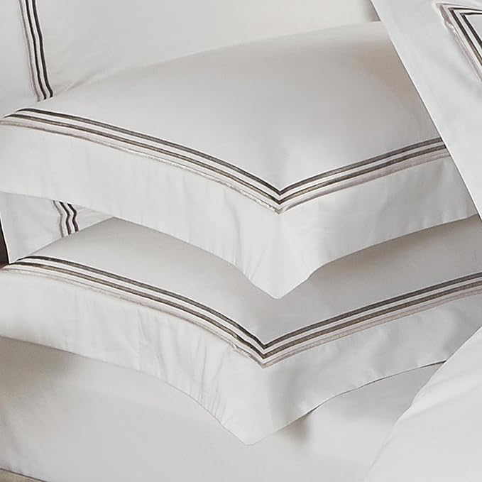 White Pillow Shams Euro Size Set of 2, 100% Cotton Luxury Hotel Embroidered 3-Lines Stitched Hem Pillowcases, 400TC Sateen Weave Decorative Pillow Cases with Envelope Closure for Bedding, 26x26 Inches