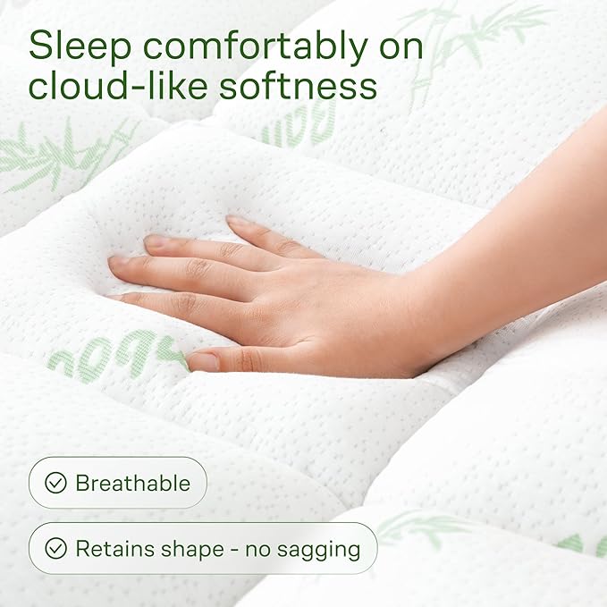 Niagara Sleep Solution Ultra Soft Queen RV Size Mattress Topper - Viscose Made from Bamboo Pillow Top Mattress Pad for Back Pain Relief - Naturally Cooling for Hot Sleepers, Green