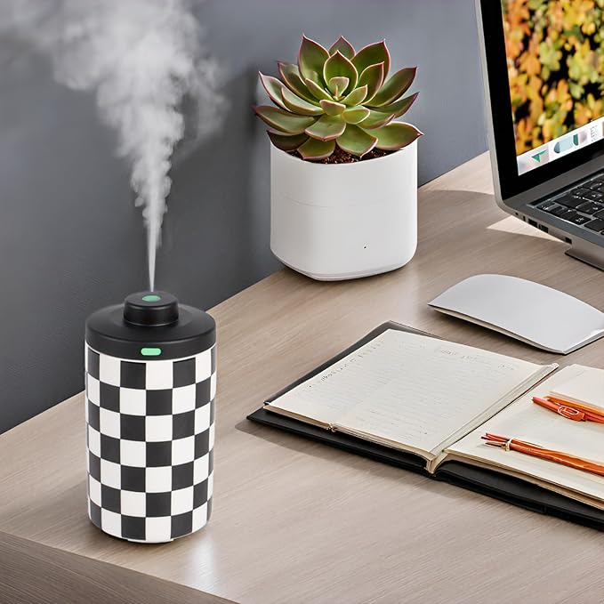 Waterless Diffuser for Essential Oils Battery Operated Nebulizer,Mini Portable Whisper Quiet Scent Air Machine with 3 Mist Settings for Home,Cars,Office (White and Black Ceramic)