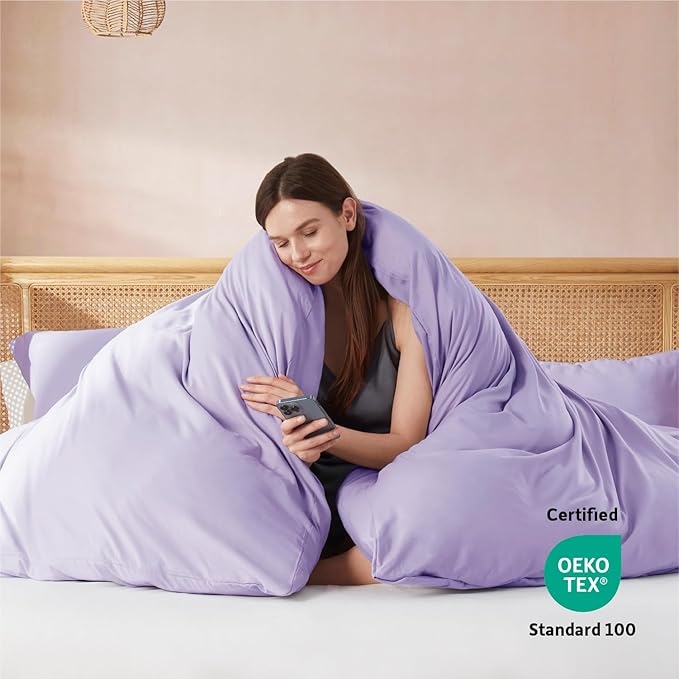 Nestl Twin Duvet Cover Set with Comforter Insert - Lavender 3 Piece 68x90 Duvet Cover & 1 Pillow Sham with White Quilted Down Alternative Comforter, Ultra Soft, All Season