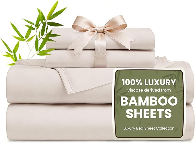 Love's cabin 3 Piece Twin XL Sheet Set, 100% Rayon Derived from Bamboo, Cooling & Breathable, Soft Silky Deep Pocket up to 16", Hotel Luxury Bedding for Hot Sleepers, Sand