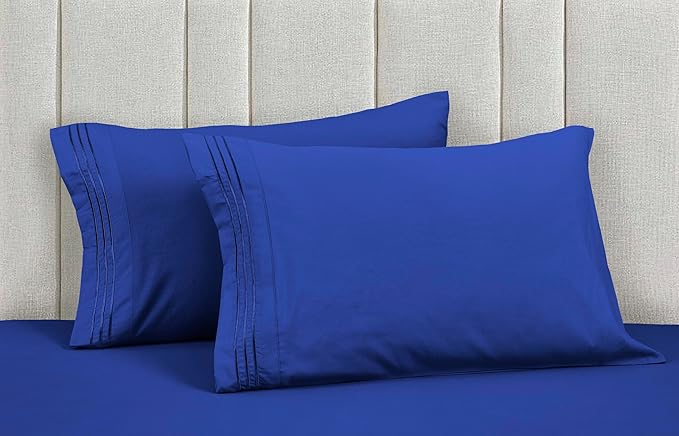 Mocassi Pillowcases 1800 Premium Hotel Quality - Easy Care, Smooth Weave, Wrinkle and Stain Resistant, Easy Slip-On, 2-Piece Set, King Pillowcase, Royal Blue