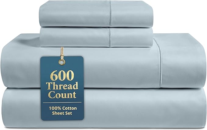 LANE LINEN 100% Cotton Sheets Full Size - Premium Sateen Weave for a Silky Finish - Hotel Collection Sheet Set - Snugly Fits Matresses Upto 15 '' Deep - Oeko TEX Certified Set - French Blue