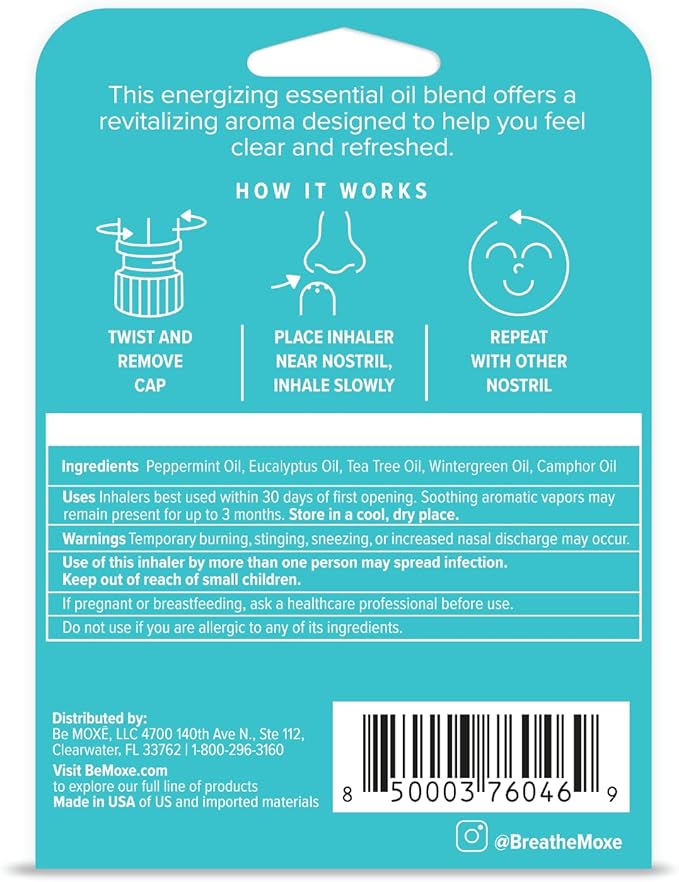 MOXE Frost - Energizing Aromatherapy Nasal Inhaler - Alleviate Headaches, Boost Focus & Energy - Cooling Sinus Blaster - Includes Peppermint, Eucalyptus, & Wintergreen Essential Oils - USA (1-Pack)