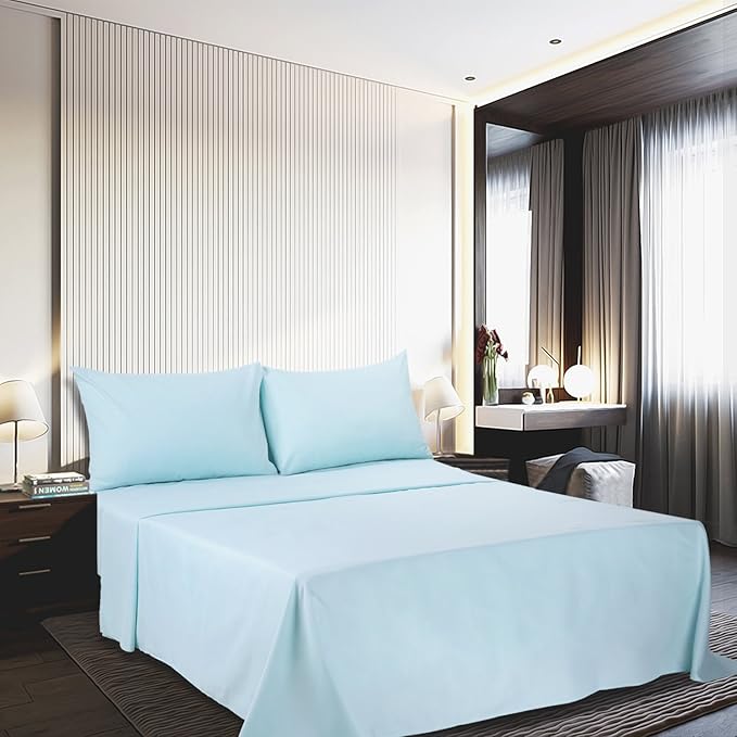 Best Season Bed Sheet Set - 1 Flat Sheet,1 Fitted Sheet and 1 Pillow Cases, Extra Soft Luxury Bedding Set,Deep Pockets,Wrinkle,Fade Resistant - Hypoallergenic- 3 Piece (Twin,Baby Blue)