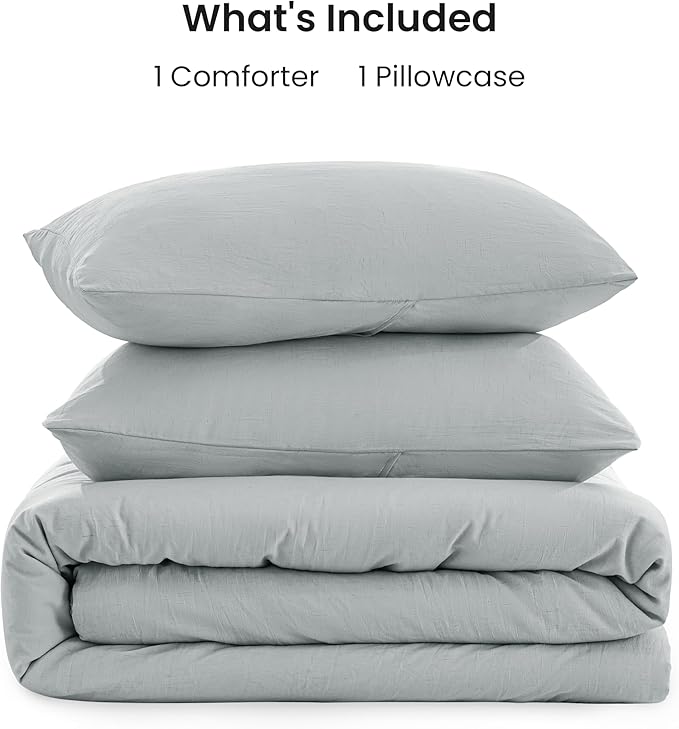 Love's cabin Twin/Twin XL Comforter Set Light Grey, 2-Piece 90% Polyester 10% Linen Blend Bedding Set, Linen-Look Textured Stripe, Down Alternative All-Season Comforter with Pillow Sham | Soft, Breathable, Lightweight