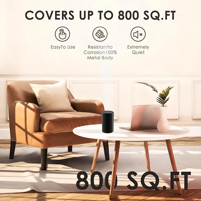 Waterless Essential Oil Diffuser, 7 Colors LED Light, Battery Powered Mini Scent Air Machine, Aromatherapy Mist Diffuser for Home Room Car Office，Black Aluminum Alloy (Black) (Black-B)