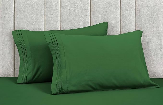 Mocassi Pillowcases 1800 Premium Hotel Quality - Easy Care, Smooth Weave, Wrinkle and Stain Resistant, Easy Slip-On, 2-Piece Set, King Pillowcase, Hunter Green