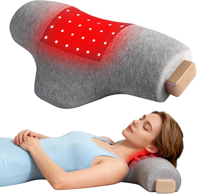 Portable Red Light Therapy Neck Pillow with Infrared, Cervical Spine Pain Relief for Joint Stiffness, Cordless for Home & Travel