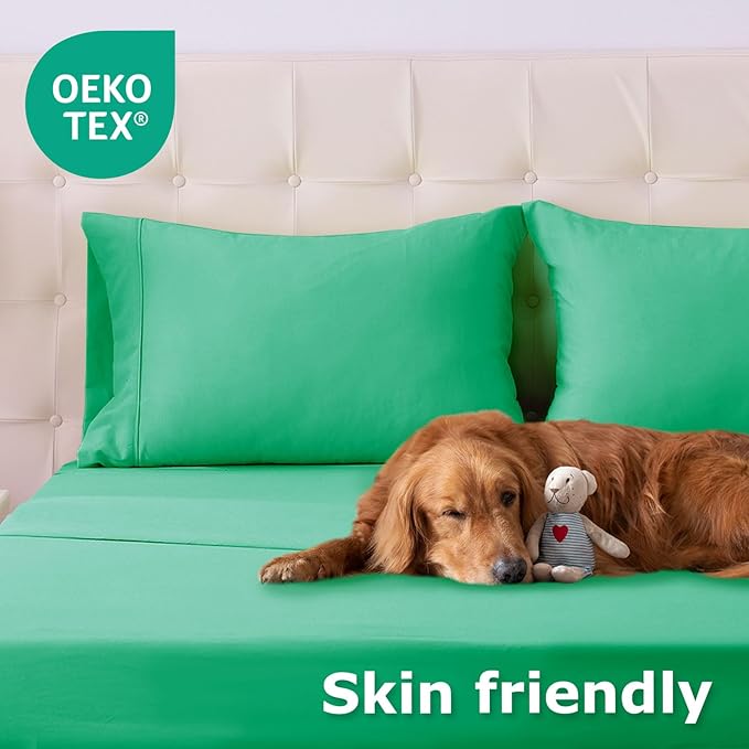 King Size Bed Sheet Set - 4 Piece Soft Microfiber Sheets with Deep Pockets, Cooling Technology, and Wrinkle-Free Pillowcase. Hotel-Quality, Durable Bedding, Mint Green