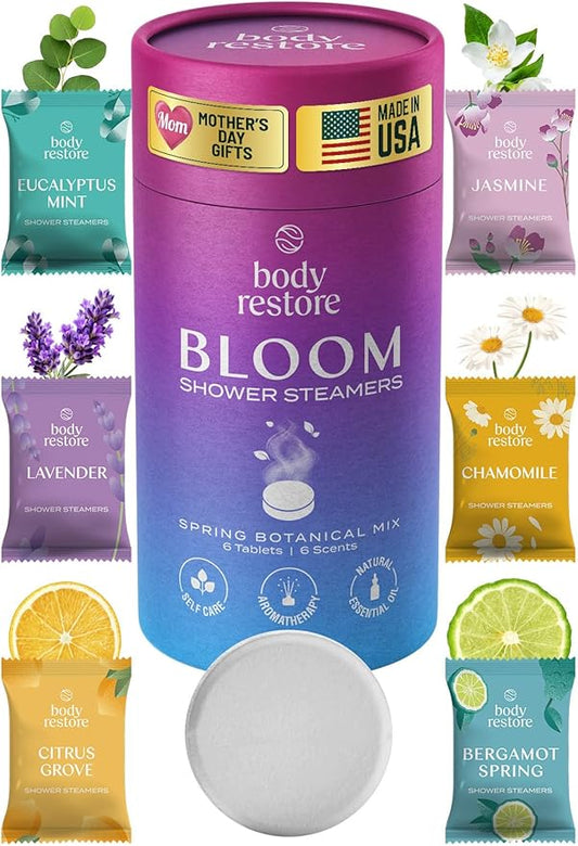 Body Restore Shower Steamers Aromatherapy 6 Pack – Mothers Day Gifts for Mom, Birthday Gifts for Women, Relaxation Stress Relief Self Care – Bloom