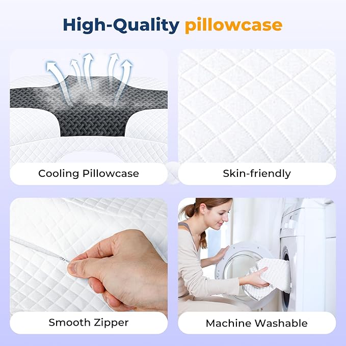 Pillowcase for 7.1 inch Height Side Sleeper Pillow with Arm Hole, Breathable Skin-Friendly Fabric, Machine Washable, Pillow Core Not Included