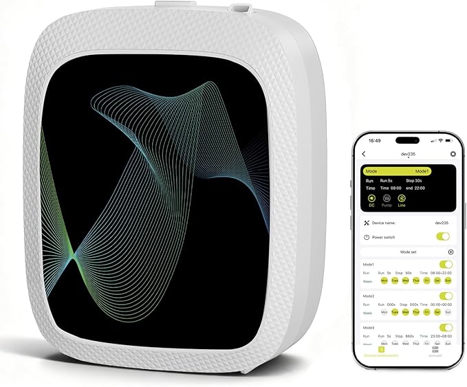 Waterless Essential Oil Diffuser Scent Air Machine for Home Large Room and Commercial Use, Up to 2000 sq ft, App & Panel Control, Dual Power Type-C/D Batteries (White)