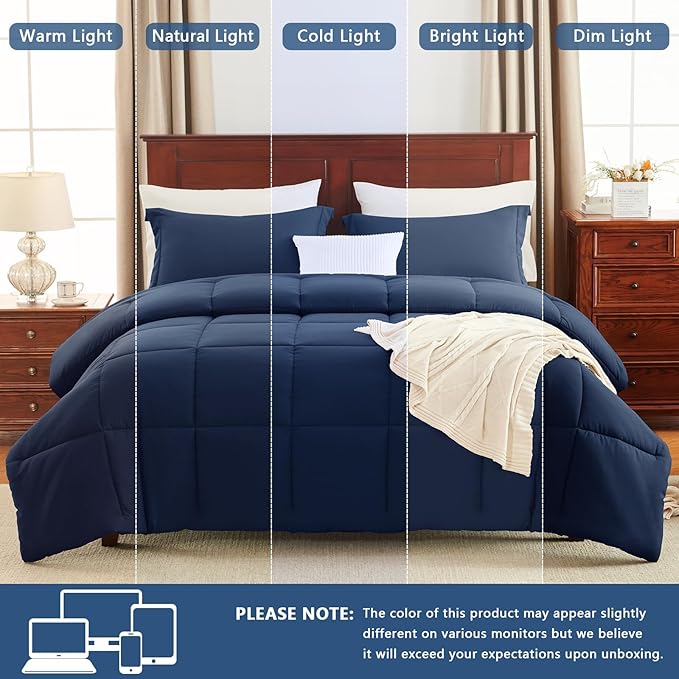 CozyLux Twin/Twin XL Comforter Set Navy Blue - 2 Pieces Box Stitched Twin Bed Set for Teen Boys and Girls with All Season, Soft Bedding Sets with 1 Down Alternative Comforter and 1 Pillow Sham