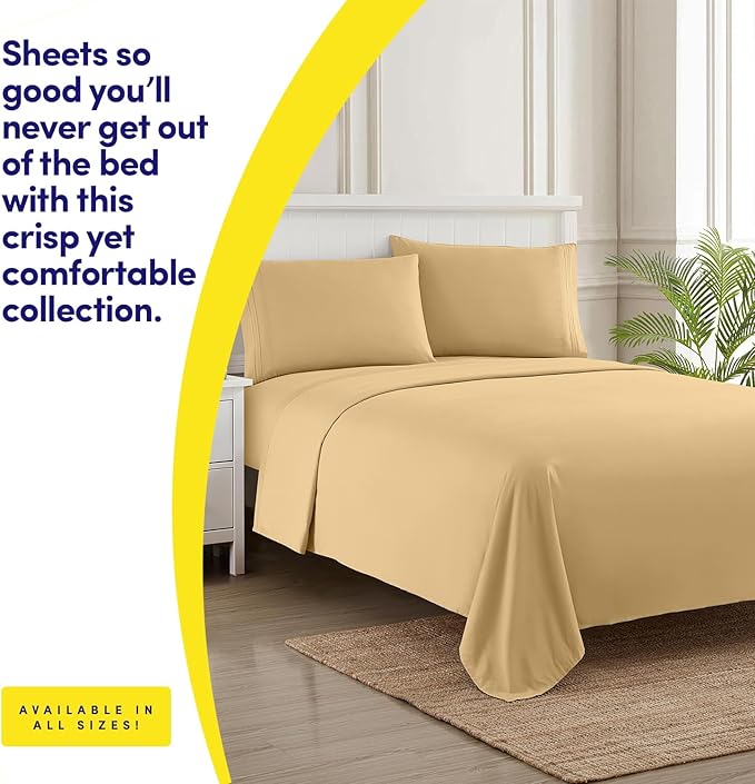 1500 Supreme Collection King Sheet Sets Camel - Luxury Hotel Bed Sheets and Pillowcase Set for King Mattress - Extra Soft, Elastic Corner Straps, Deep Pocket Sheets, King Camel