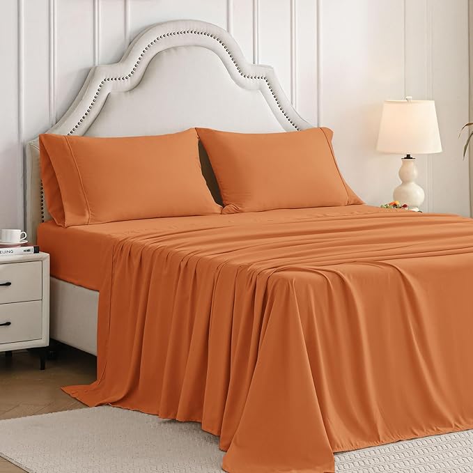 Twin XL Sheets Set, 3 Pieces Hotel Luxury Soft Microfiber Bed Sheets Set, Up to 16" Deep Pockets, Oeko-Tex Sheets with Elastic, Breathable, Wrinkle Free (Pumpkin Orange, Twin XL)