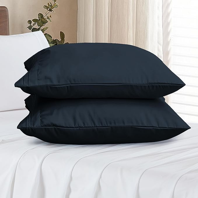 Elegant Comfort Premium Hotel Quality Pillowcase Set, Luxury & Softest 1500 Thread Count Egyptian Quality Bedding Pillowcases, Wrinkle and Fade Resistant, Black, 2-Piece