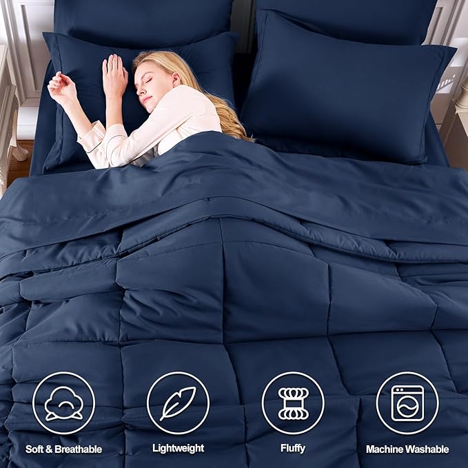 CozyLux Twin XL Comforter Set Navy Blue - 5 Pieces Twin XL Bed in a Bag Set, Soft Bedding Sets Bed Set Extra Long for All Season with Comforter, Flat Sheets, Fitted Sheet, Pillowcase &Pillow Sham