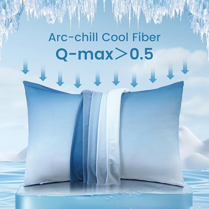 LUXEAR Cooling Pillow Cases, 2 Pack King Size Arc-Chill Q-max > 0.5 Gradient Cool Pillowcases for Hair Skin,Breathable Silky Cooling Summer Pillow Cover for Hot Sleepers & Night Sweats- Gradient Blue