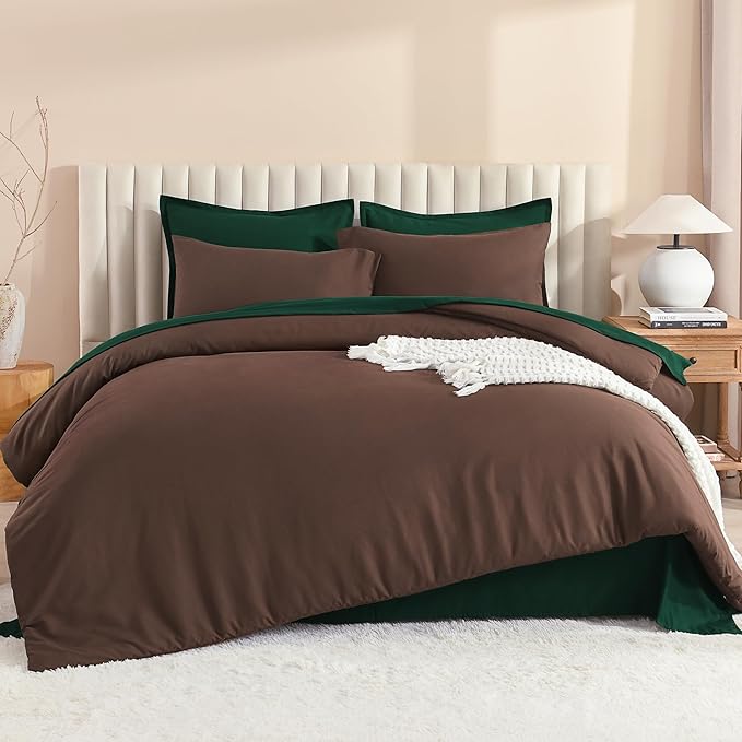 Litanika Twin/Twin XL Size Comforter Sets Brown Emerald Green - 5 Pieces Bed in a Bag, Lightweight Bed Set with Comforter, Sheets, Pillowcase & Sham