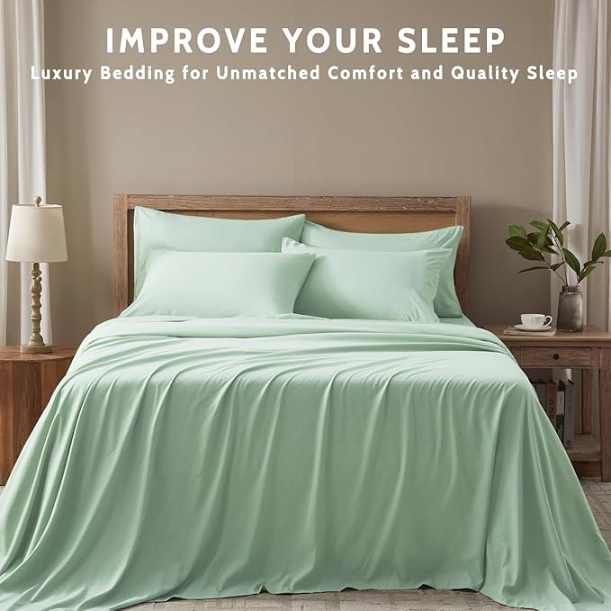 Twin Sheets Set - 4 Piece Soft Microfiber and Wrinkle Free Sheets - Easy Care, Extra Soft, Cooling Sheets - 1 Deep Pocket Fitted Sheet 1 Flat Sheet and 2 Pillowcases (Twin Sage Green)