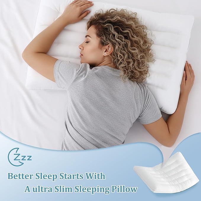 Ultra Thin Flat Pillows King Size Set of 1 Pack, 2 Inch Height Slim Pillows, Down Alternative Filled Low Bed Pillows for Back and Stomach Sleepers 18x36