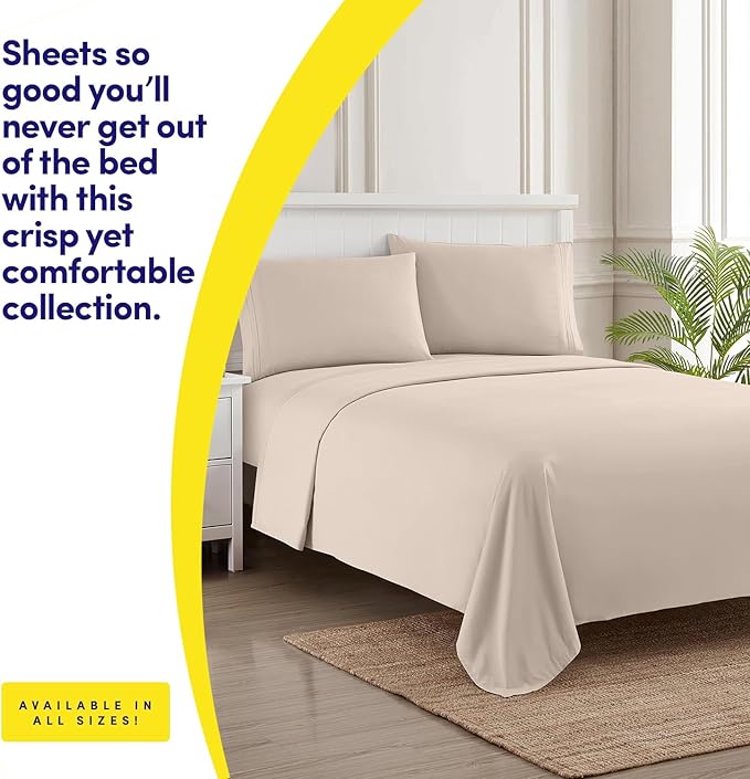 1500 Supreme Collection Extra Soft Split King Sheets Set, Beige - Luxury Bed Sheets Set with Deep Pocket Wrinkle Free Bedding, Over 40 Colors, Split King Size, Beige