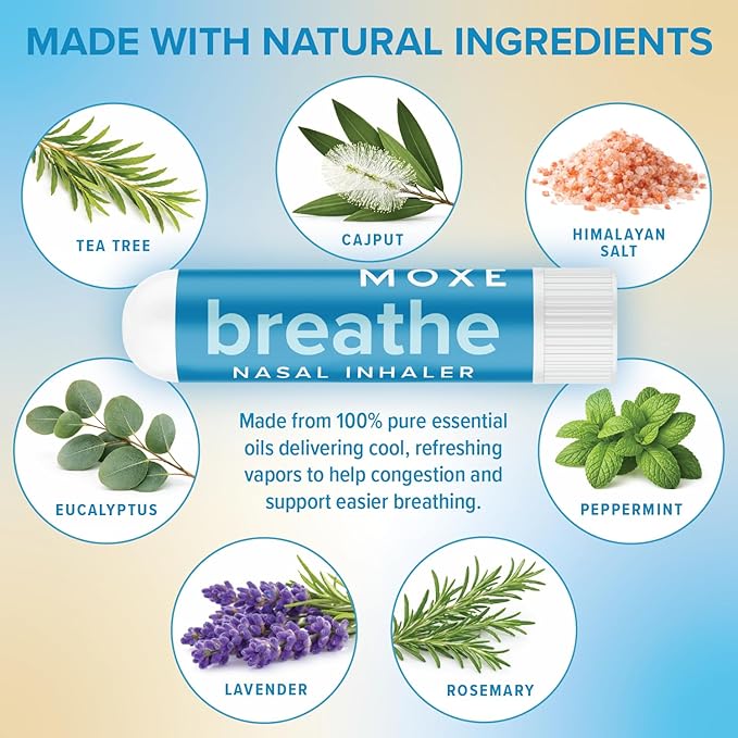 MOXE Breathe | Himalayan Salt Inhaler | Help Clear Congestion, Boost Focus and Improve Breathing | Natural Aromatherapy | Peppermint, Lavender and Tee Tree Essential Oil (3 Pack)…