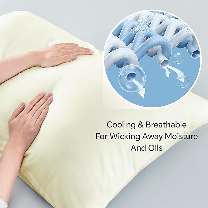 BEDELITE Cream Pillow Cases Queen Size Set of 2, Rayon Derived from Bamboo，Cooling Pillow Cases for Hot Sleepers & Night Sweats, Breathable and Silky Soft Envelope Pillowcases, 20"x30"