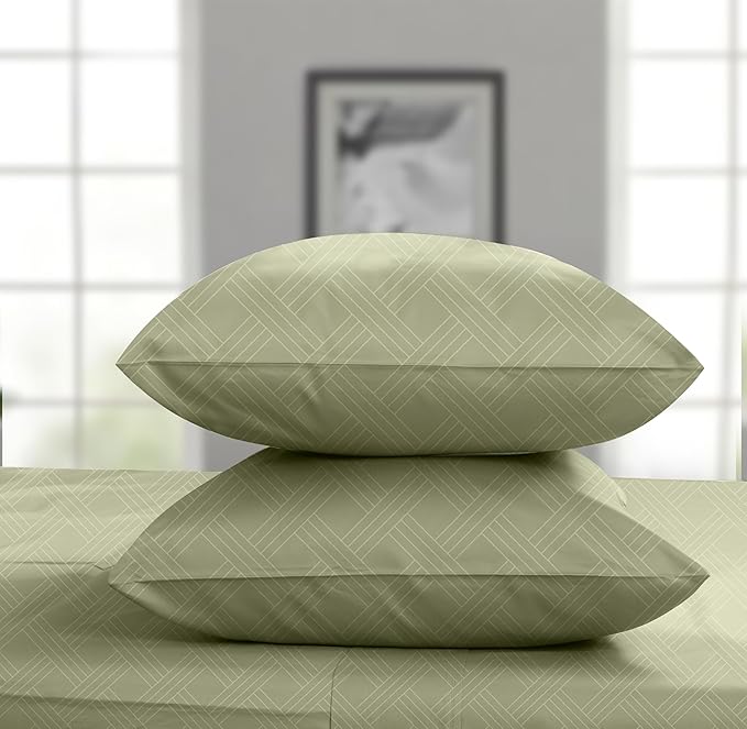 Threadmill Luxury King Pillow Cases 2 Piece Set| 800 Thread Count Jacquard Celine Sage Green | 100% Pure Cotton fits King Pillow | ELS Smooth Finish Pillow Protectors