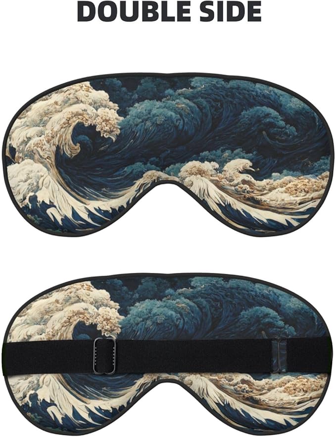 Japanese Great Ocean Waves Sleep Mask Eye Mask with Adjustable Strap Eye Sleep Shade Cover Blocks Light for Women Men Airplane Travel Nap