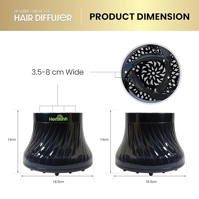 Herbishh Hair Dryer Diffuser Attachment for Even Heat Distribution, Universal Fit for Curly, Thick & Wavy Hair, Reduces Frizz & Adds Volume, Gifts for Her, Adjustable from 3.5 to 8 cm (Black)
