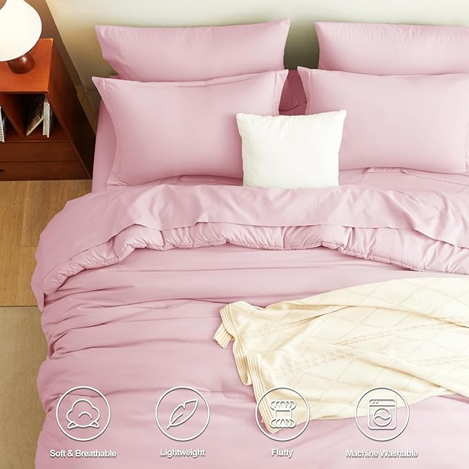 CozyLux Full Size Comforter Sets Pink, 7 Pieces Bed in a Bag Full Comforter Set with Sheets, Luxury Soft Bedding Set with Down Alternative Comforter, Fitted Sheet, Flat Sheet, Pillowcases & Shams