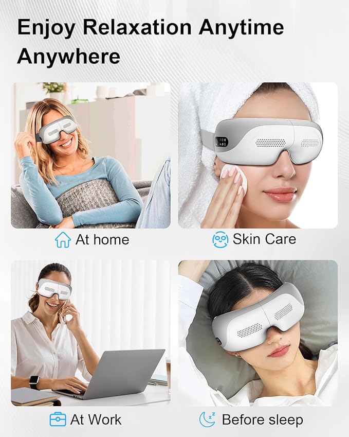 Eye Massager with Heat, Smart Eye Massager with Bluetooth Music for Migraine Dry Eye Sleep Relief, Portable Massage Sleep Mask, Ideal Gift for Men,Women/Mom/Dad/Wife/Friends