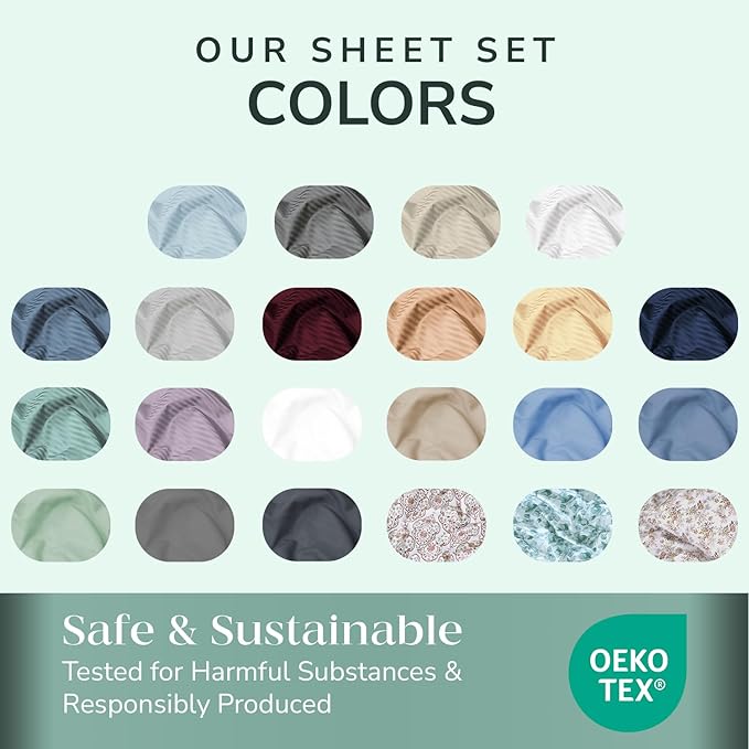 Feather & Stitch 500 TC California King Size Sheet Set, 100% Cotton Soft Breathable Bedsheets, 4 Piece 18" Deep Pockets Sateen Weave Striped Bedding Mattress Resort Hotel Luxury- (Grey Stripe)