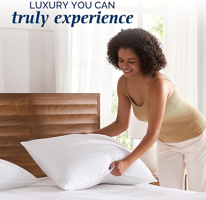 downluxe Goose Feather and Down Pillows - Hotel Collection Feather Pillows Set of 2 for Back, Stomach or Side Sleepers, Standard Size (20"x26")