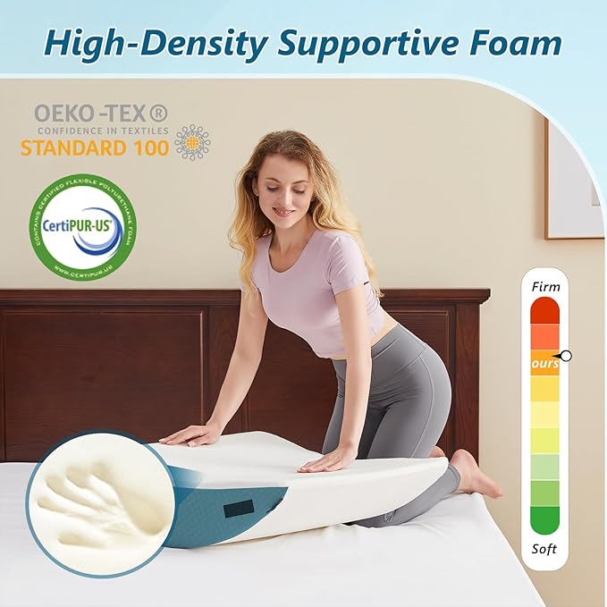 Orthopedic Bed Wedge Pillow Set for Sleeping 6 PCS - Adjustable Triangle Pillow for Neck Leg Support with Washable Cover - 35D Foam Wedge Pillow Post Surgery for GERD & Snoring (White Blue)