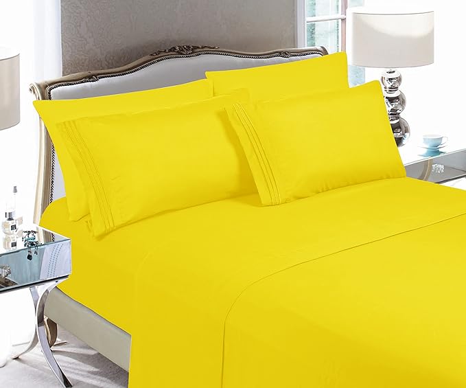 Elegant Comfort Luxury Soft Bed Sheets 1500 Premium Hotel Quality Microfiber Softness Wrinkle and Fade Resistant (6-Piece) Bedding Set, King, Yellow