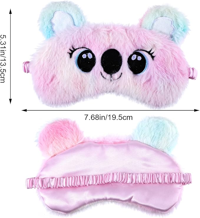 2 Pcs Plush Eye Mask Soft Sleeping Blindfold Eye Cover Comfortable Cute Animal Sleeping Mask Satin Nap Night Eyeshade Cover for Women Men Gift (Colorful, Koala Style)