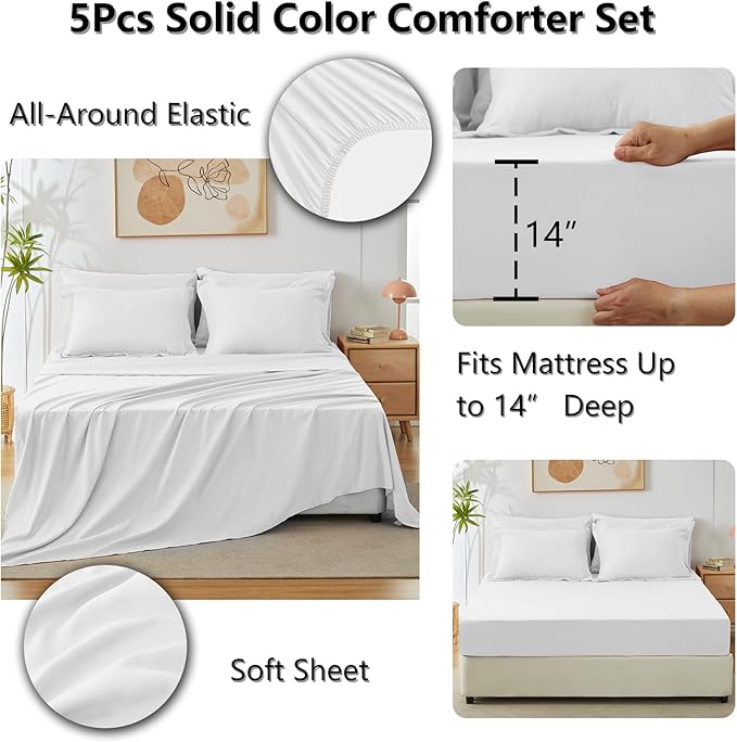 CozyLux Twin XL Comforter Set White, 5 Pieces Bed in a Bag Twin Extra Long Comforter Set with Sheets for College Dorm, Luxury Bedding Sets with Down Alternative Comforter, Sheets, Pillowcase & Sham