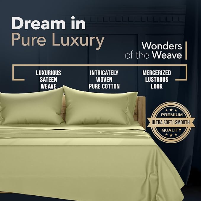 TEXAS LINEN CO. 100% Egyptian Cotton Queen Sheets Set - Luxury 1500 Series Couture Comfortin' Collection Egyptian Cotton Sheets Queen Size Bed Set (4 PC, Sage Green), 17" Deep Pocket, Hotel Bedding