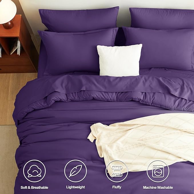 CozyLux Queen Comforter Set Purple, 7 Pieces Bed in a Bag Queen Comforter Set with Sheets, Luxury Soft Bedding Sets with Down Alternative Comforter, Fitted Sheet, Flat Sheet, Pillowcases & Shams