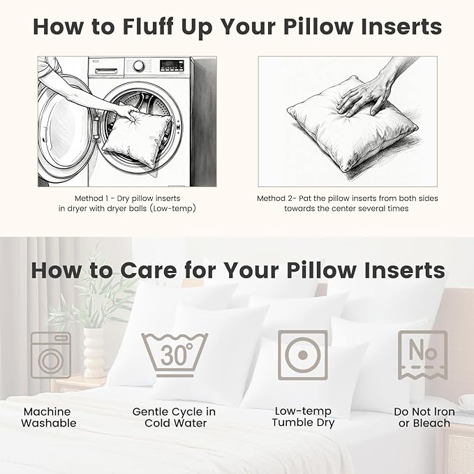 QUIETSEA 24x24 Pillow Inserts, 2 Pack Down Alternative Euro Pillow Inserts, Fluffy Soft Square Decorative Pillows for Bed, Couch and Sofa