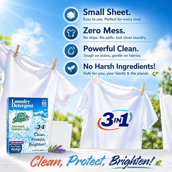 Laundry Detergent Sheets – 240 Eco Laundry Sheets Detergent, Travel Laundry Soap Sheets, Washer Sheets Detergent, Ultra Concentrated, Plastic-Free, Fresh Clean, 180 Sheets